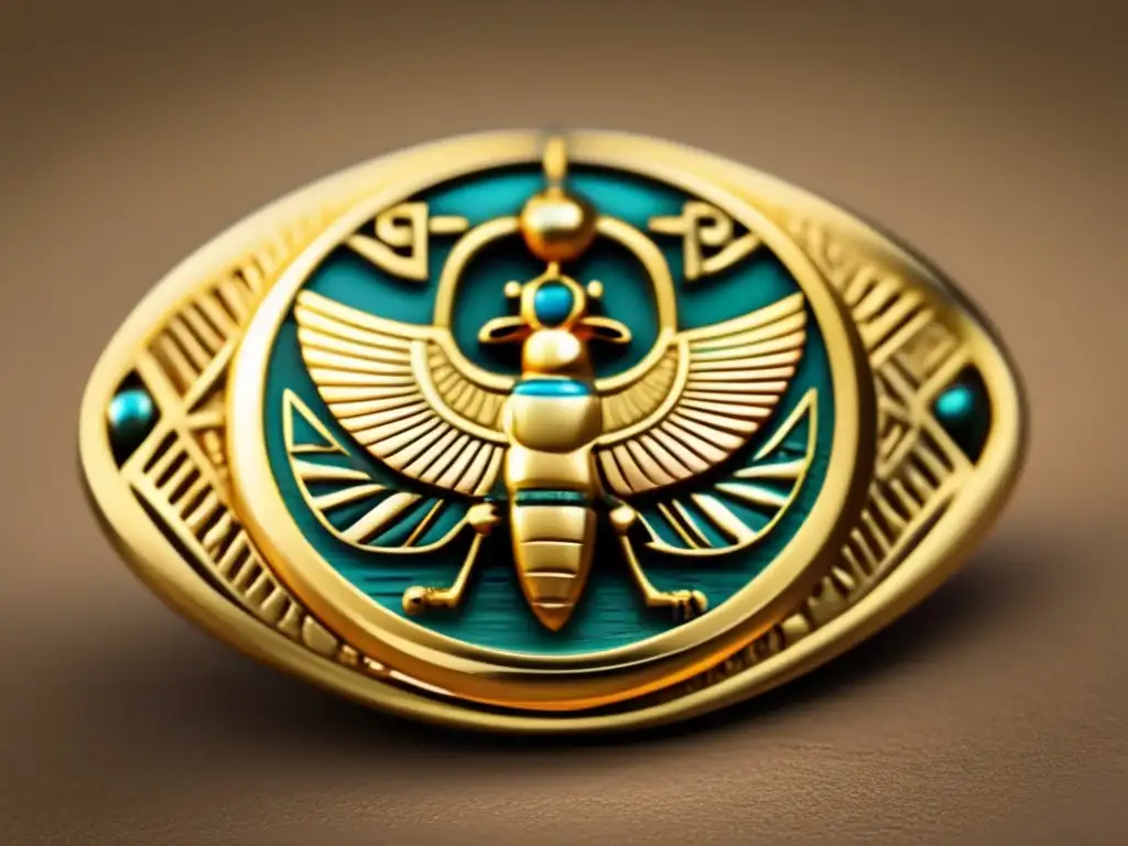 Un amuleto egipcio antiguo y precioso de oro con símbolos jeroglíficos