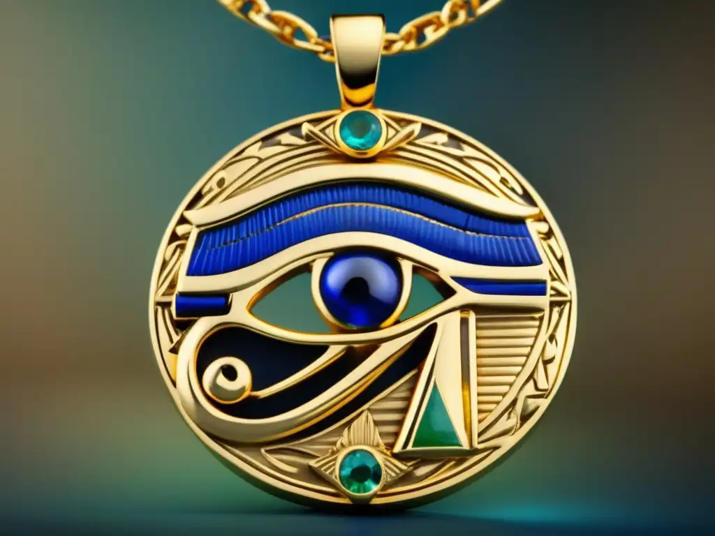 Amuleto egipcio de oro y gemas, detalle 8k