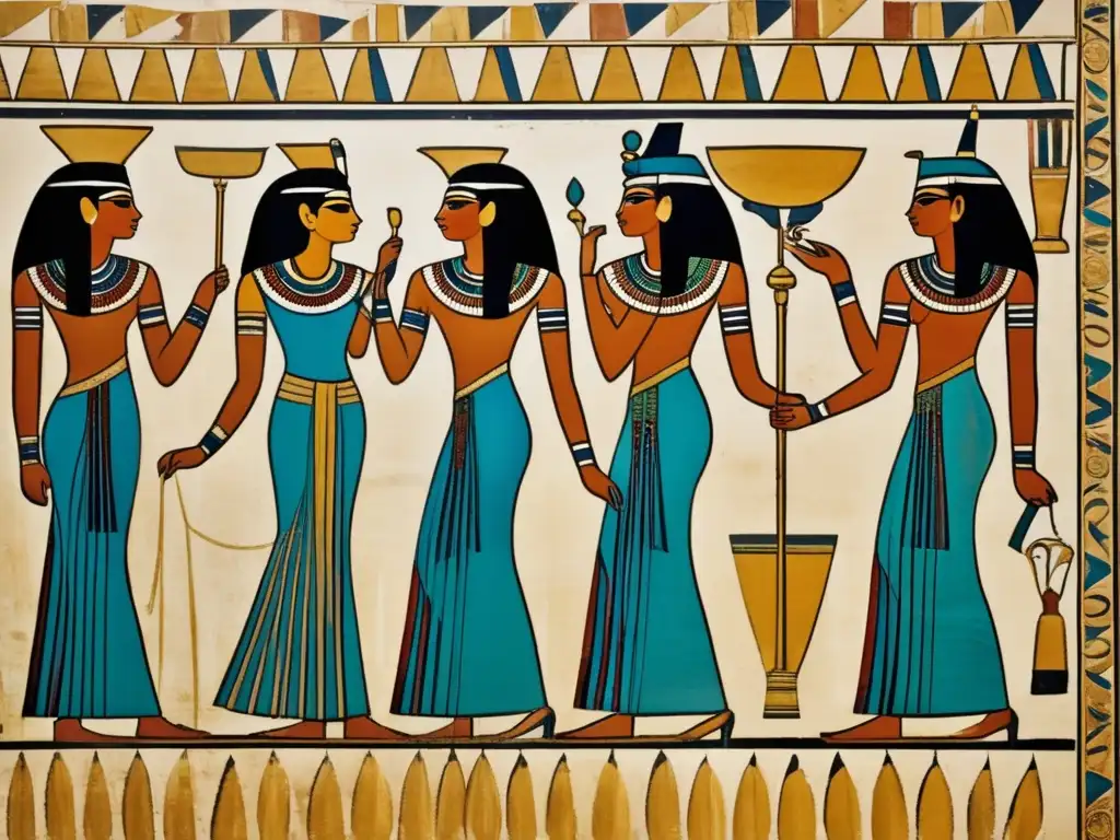 Análisis del atuendo femenino egipcio: Escena de banquetes antiguos revela elegancia y riqueza en vestimenta y joyería