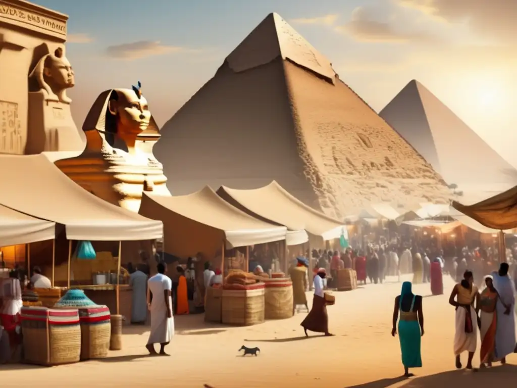 Una animación sobre la civilización egipcia: Una escena bulliciosa en el antiguo Egipto, capturada en un estilo vintage