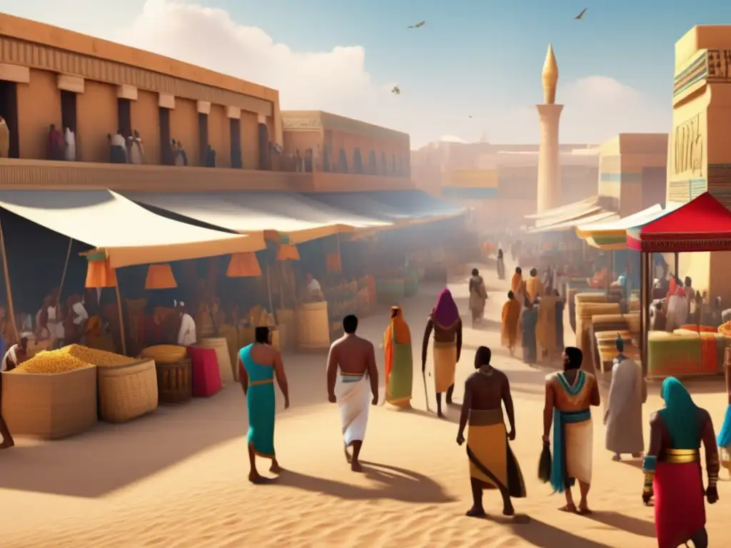 Una animada escena en un mercado antiguo de Egipto durante el Nuevo Reino