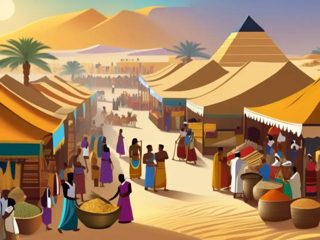 Un animado mercado en el antiguo Egipto durante el Segundo Periodo Intermedio