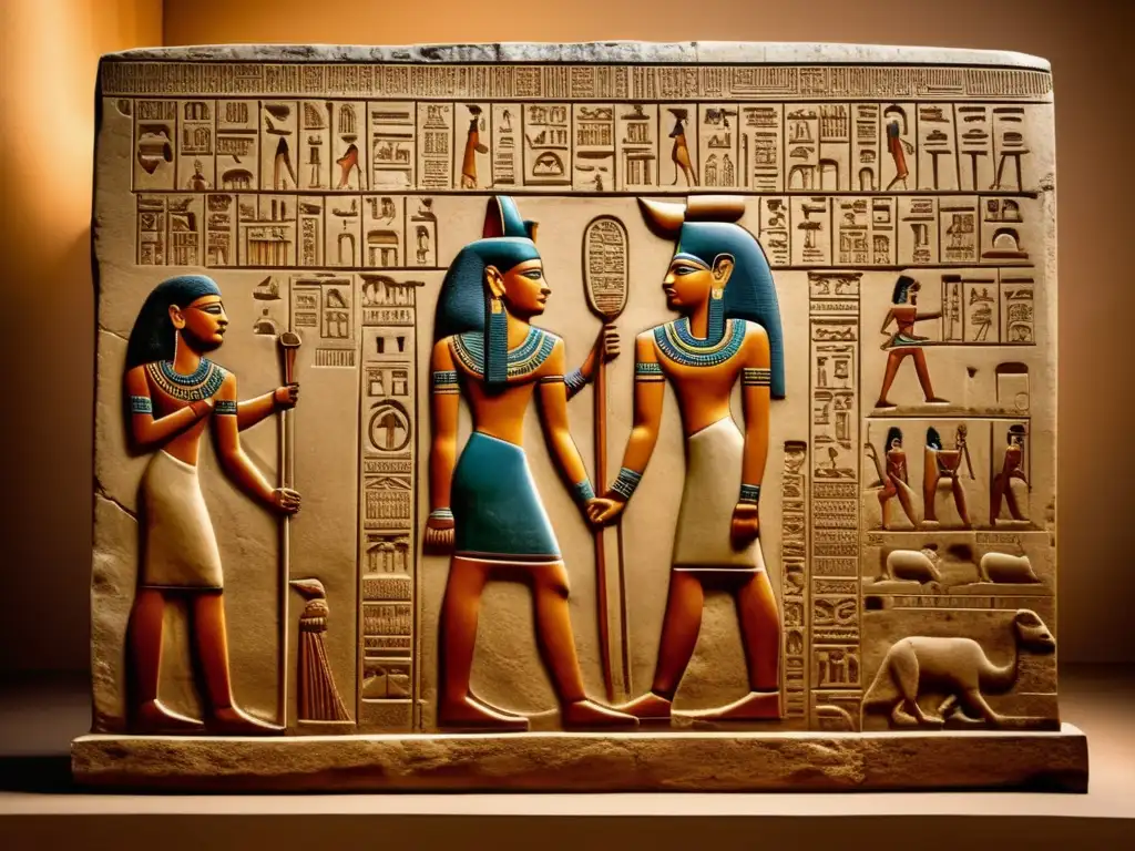 La antigua Estela Triunfal de Merneptah, una losa de piedra cubierta de intrincados jeroglíficos y grabados