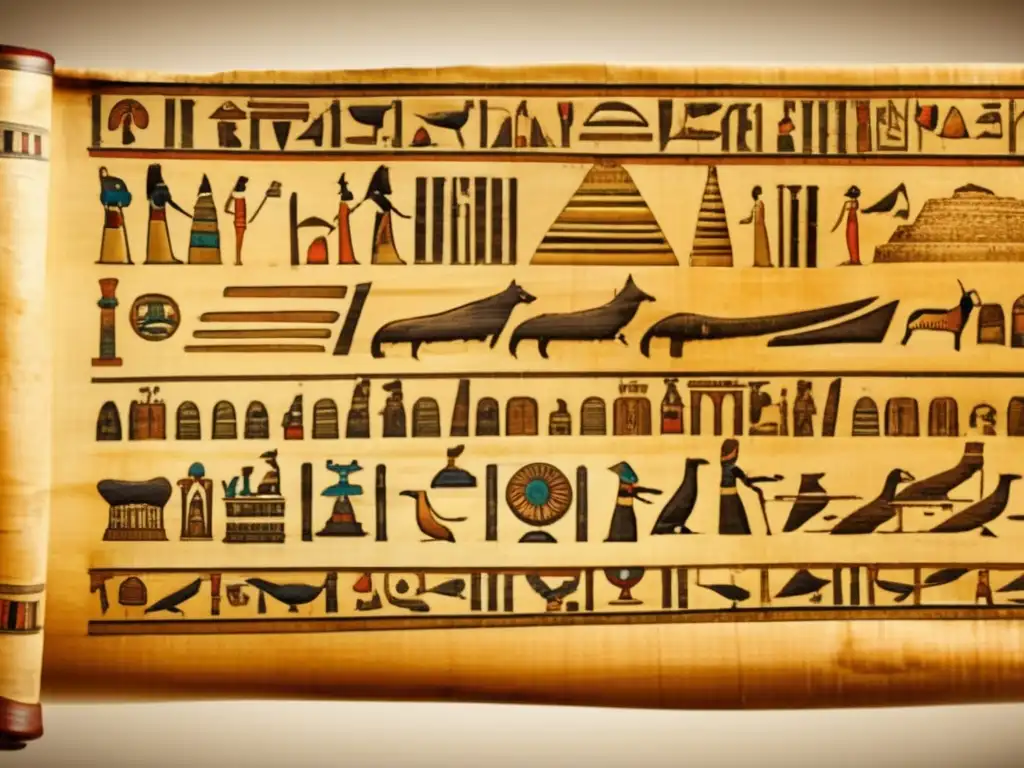 Antigua papiro egipcio desenrollado, con jeroglíficos y encanto histórico