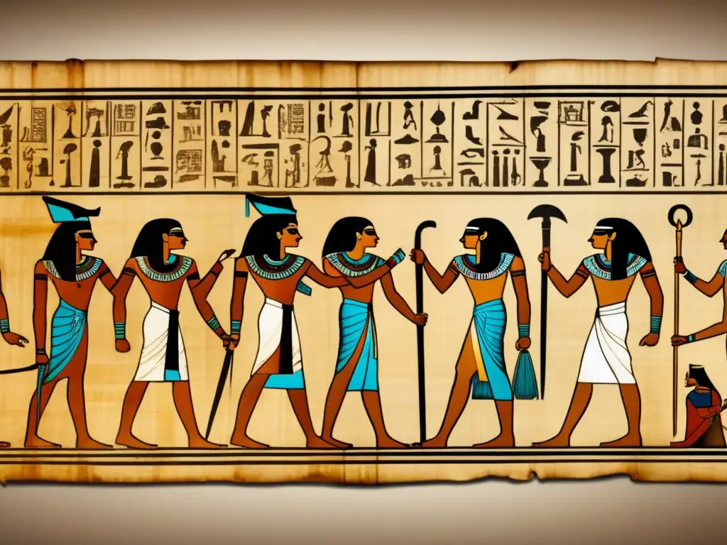 Una antigua papiro egipcio desplegado en una mesa de madera, revela detalles de espías egipcios en acción