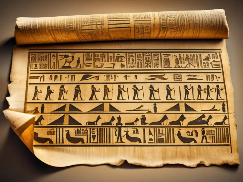Una antigua papiro egipcio desplegado sobre una superficie de piedra desgastada muestra la aproximación egipcia a la circunferencia