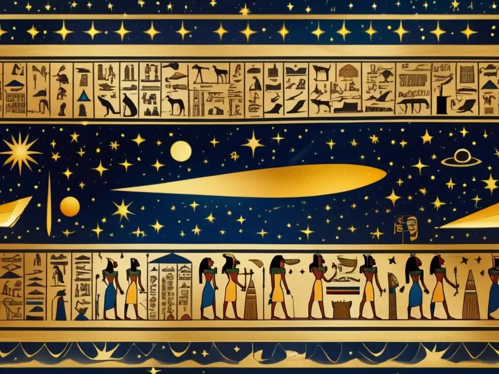 Una antigua papiro egipcio detallado en 8k muestra registros egipcios de fenómenos astronómicos