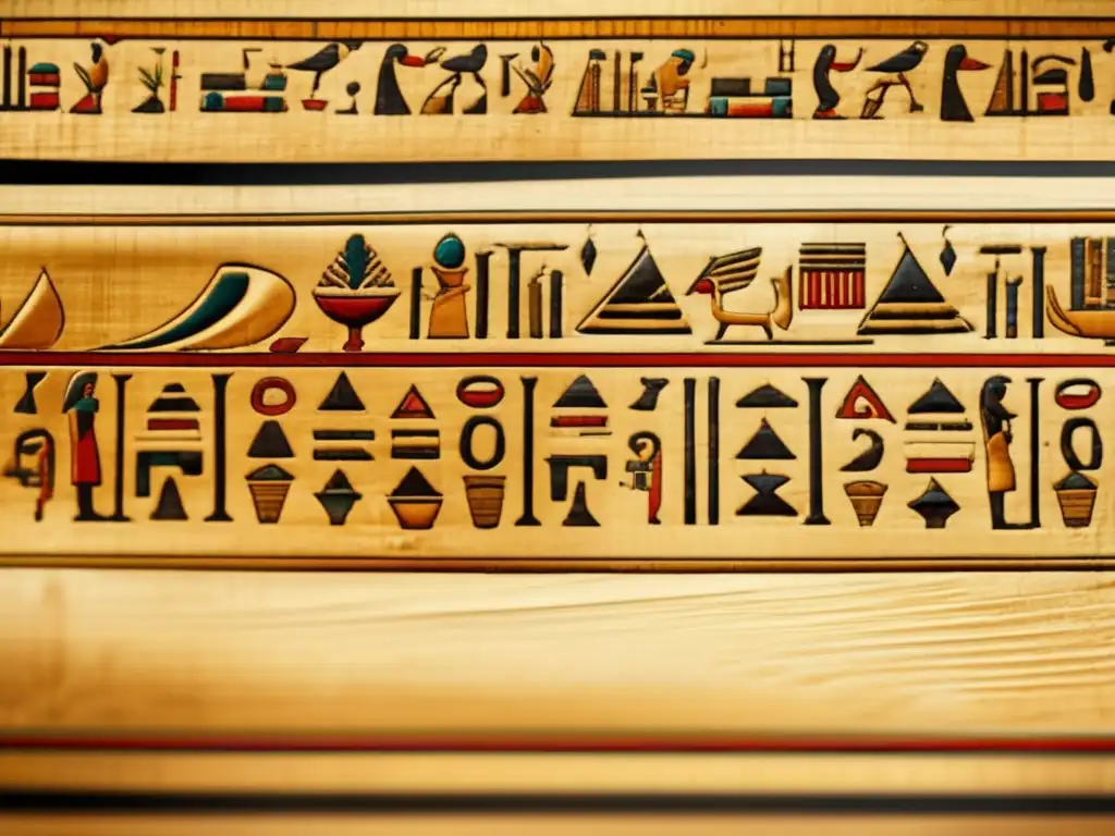 Una antigua papiro egipcio con intrincadas inscripciones jeroglíficas