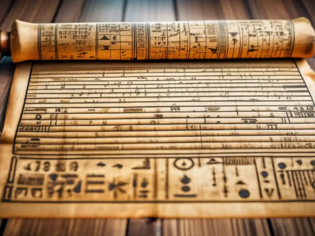 Una antigua papiro egipcio con problemas matemáticos y diagramas, evoca la brillantez de los matemáticos del antiguo Egipto