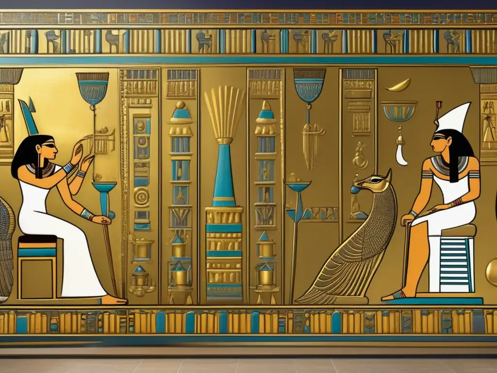 Una antigua pintura mural egipcia detallada muestra el uso de metales preciosos en Egipto