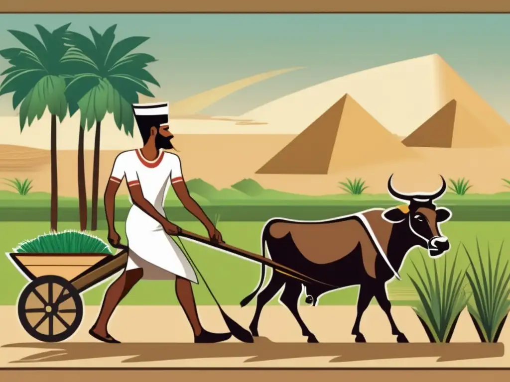 Un antiguo agricultor egipcio cuida sus cultivos en el fértil valle del río Nilo