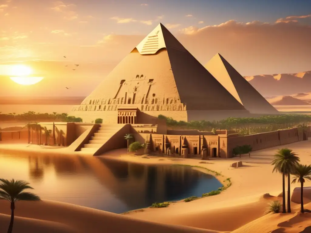 Un antiguo fuerte egipcio a orillas del Nilo al atardecer, con carácter vintage y misterioso