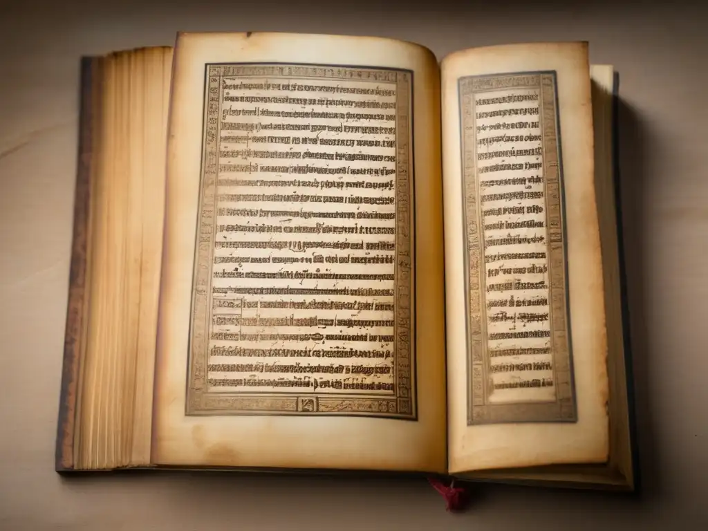 Antiguo manuscrito Copto en una biblioteca iluminada