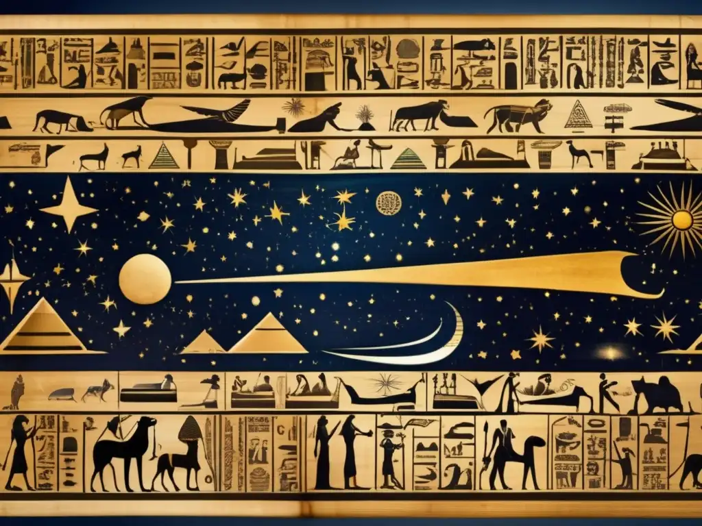 Un antiguo papiro egipcio desplegado revela un fascinante mapa celestial