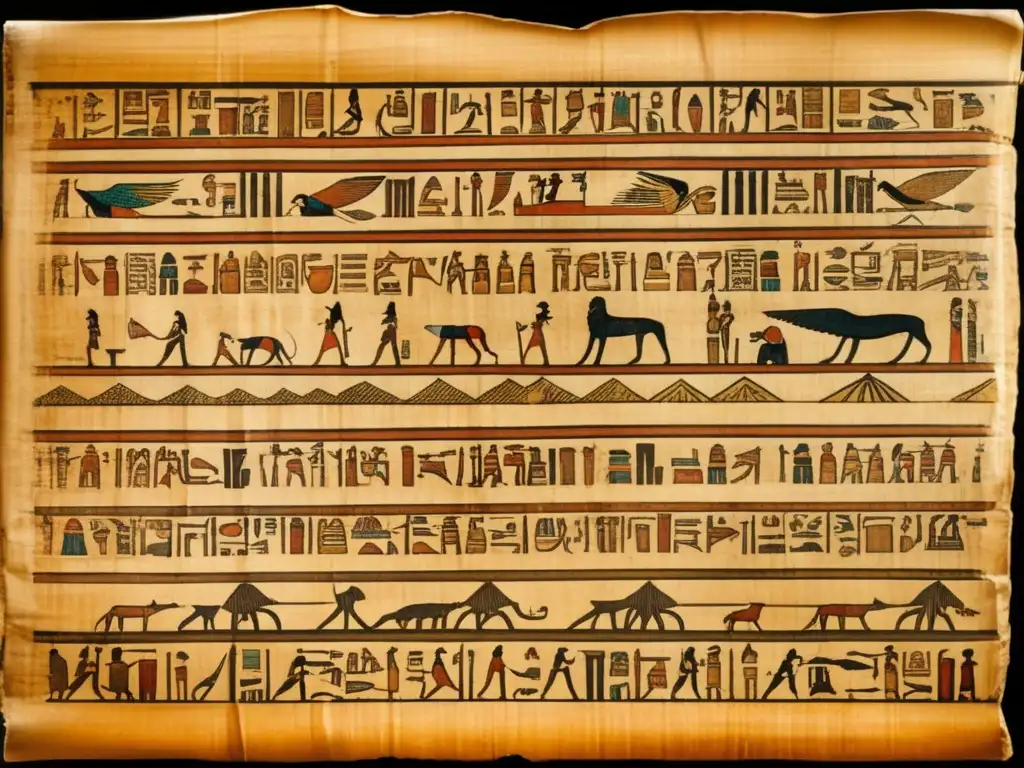 Un antiguo papiro egipcio, detallado y envejecido, muestra las 'Instrucciones de Ptahhotep'