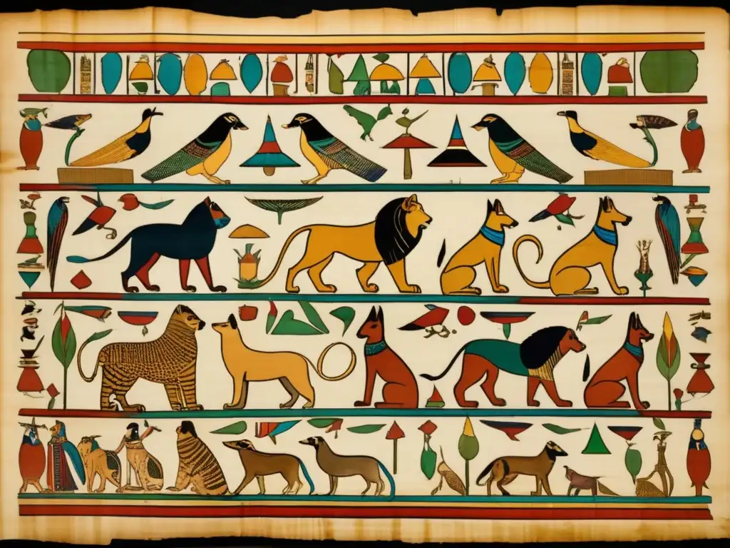 Un antiguo papiro egipcio detallado muestra animales sagrados del período predinástico