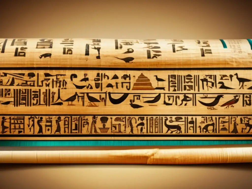 Un antiguo papiro egipcio muestra la evolución del idioma egipcio medio con hieroglíficos y detalles delicados