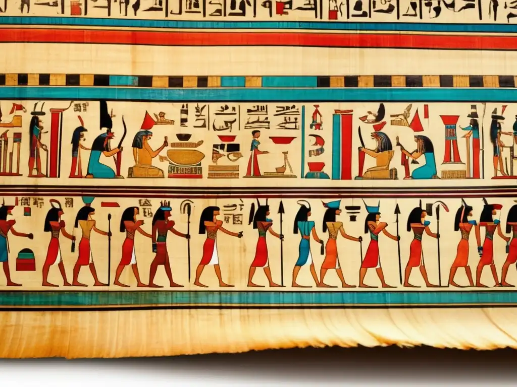 Antiguo papiro egipcio con jeroglíficos detallados sobre campañas militares: impacto en el lenguaje