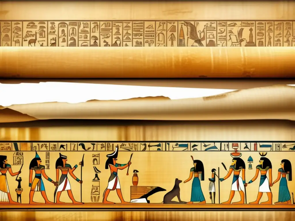 Un antiguo papiro egipcio y un pergamino griego, en un intercambio cultural de materiales y escritura