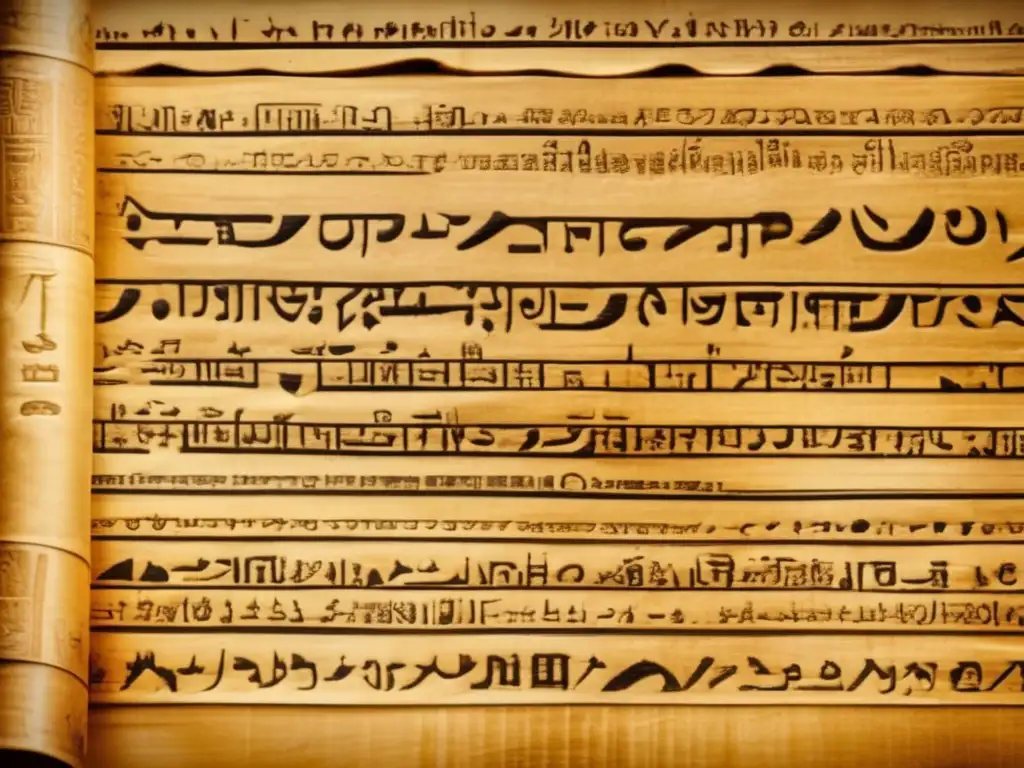 Un antiguo papiro se despliega, revelando jeroglíficos intrincados