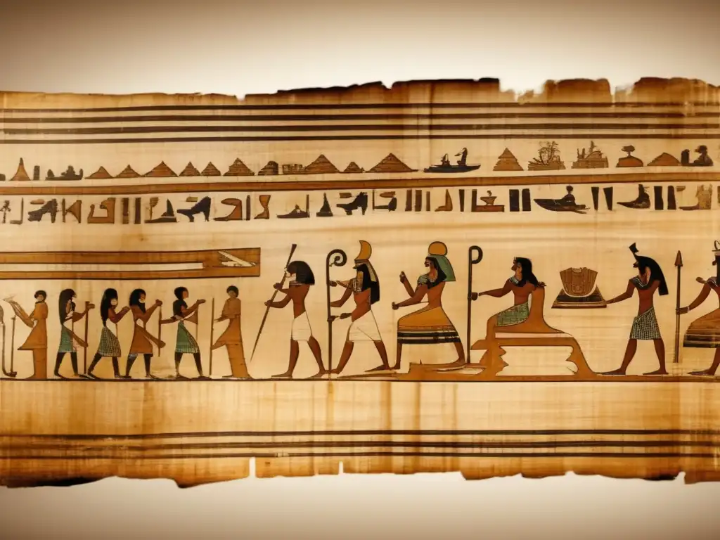 Antiguo papiro con misteriosos jeroglíficos, muestra la evolución de las lenguas del Antiguo Egipto