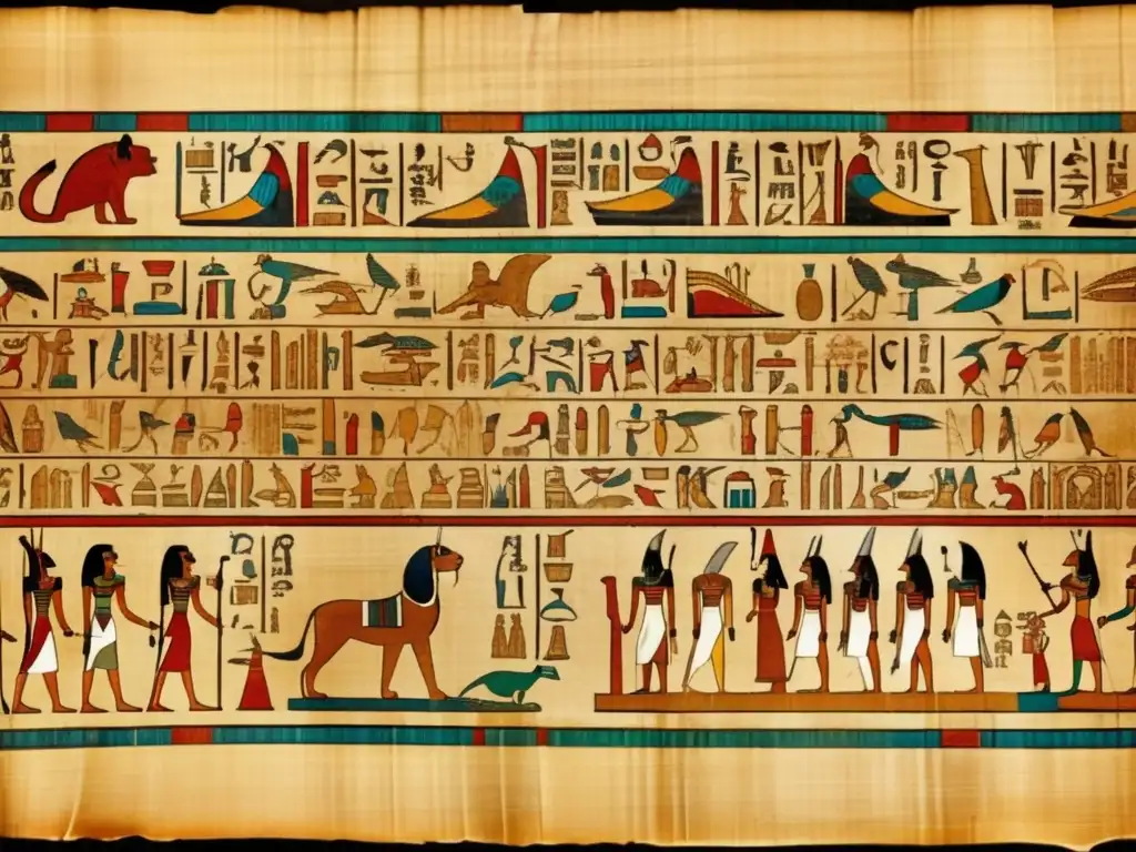 Un antiguo pergamino egipcio detallado con jeroglíficos intrincados