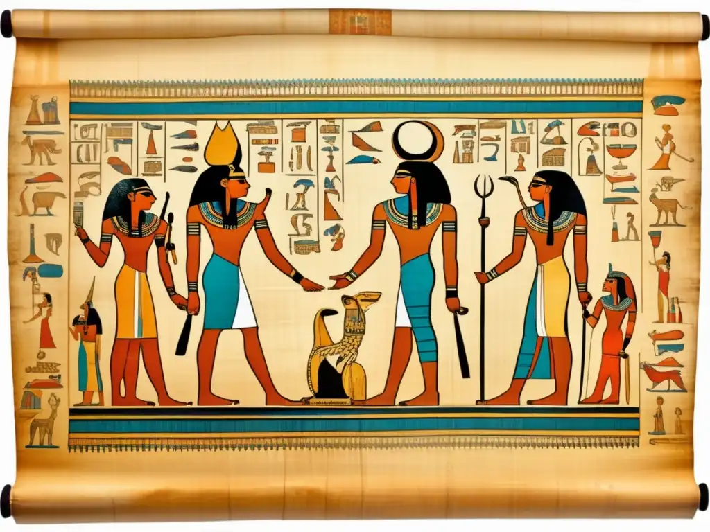 Un antiguo pergamino egipcio muestra escenas detalladas de dioses y diosas