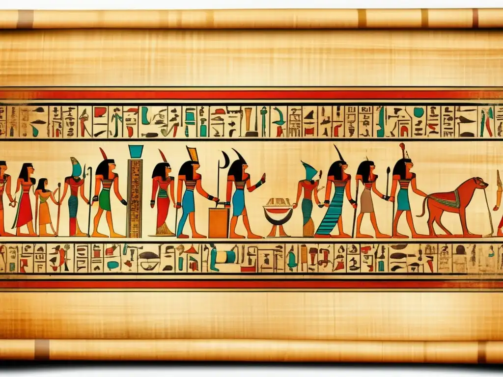 Antiguo pergamino egipcio con hieroglíficos detallados y cartuchos de nombres reales egipcios