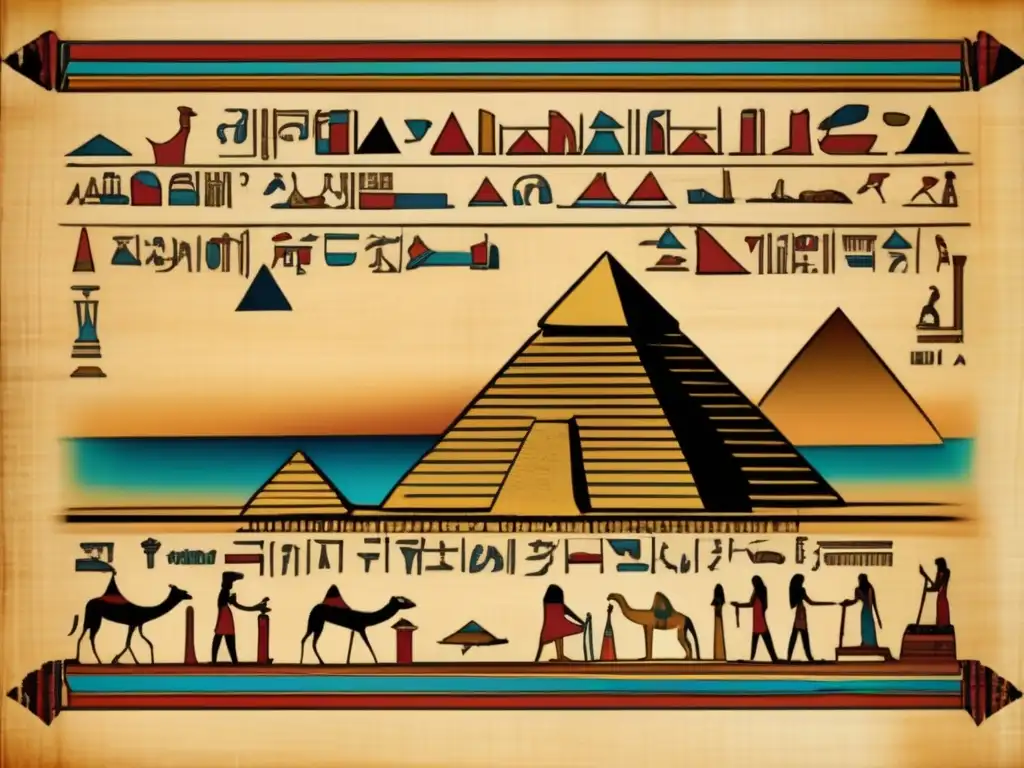 Un antiguo pergamino egipcio muestra jeroglíficos y cálculos matemáticos utilizados en las pirámides