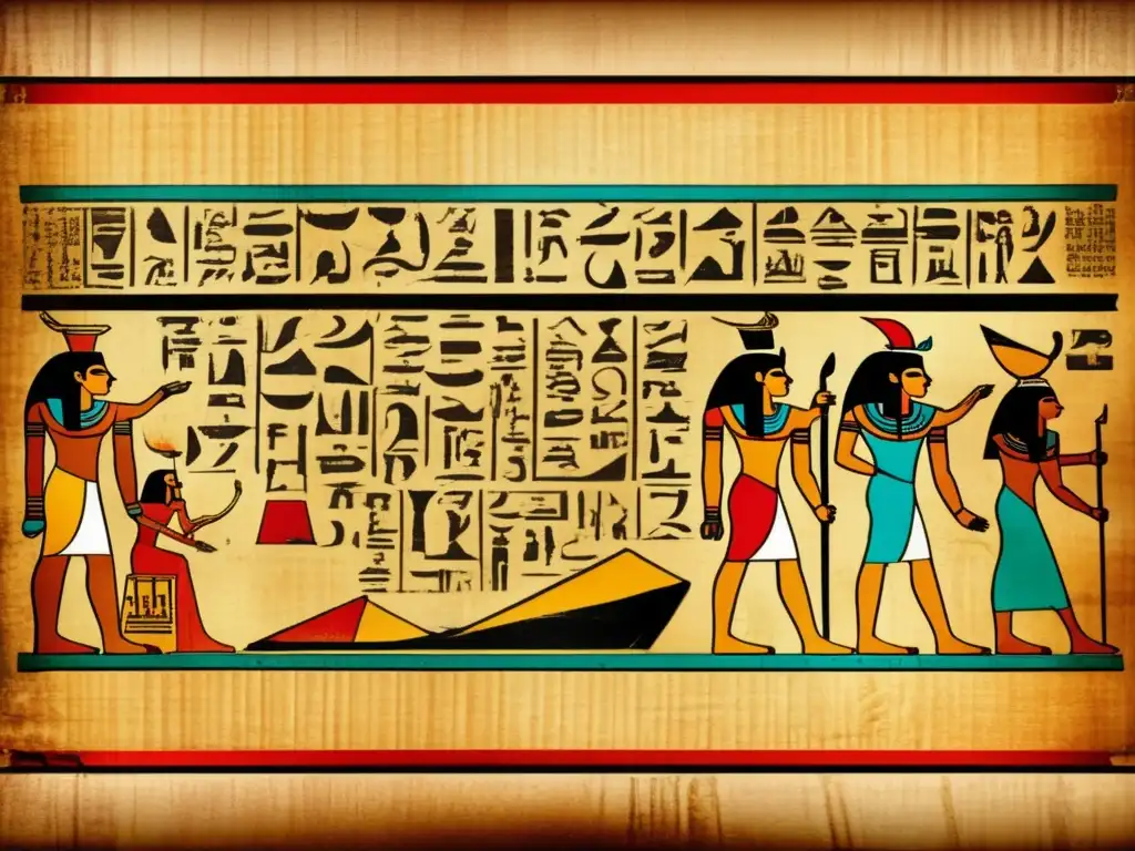 Un antiguo pergamino egipcio con jeroglíficos detallados que representan los nombres y significados de los faraones