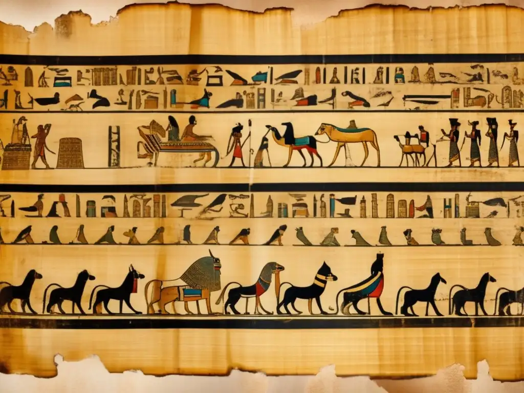 Un antiguo pergamino egipcio con símbolos esotéricos de numerología, delicadamente envejecido y lleno de misterio