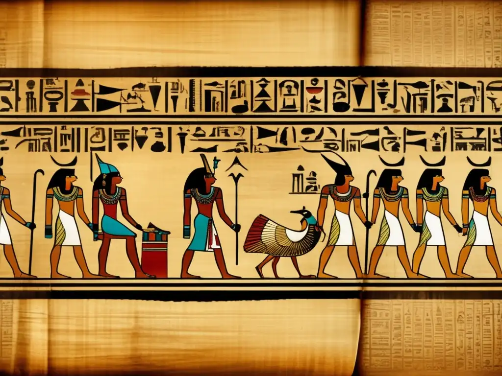 Un antiguo pergamino egipcio, con textos religiosos clave del antiguo Egipto, exuda encanto vintage
