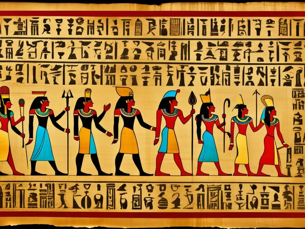 Antiguo pergamino egipcio con textos religiosos clave