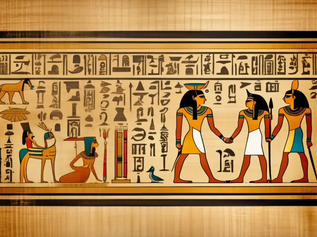 Un antiguo pergamino de escritura egipcia en papiro, detalladamente preservado, revela la riqueza histórica y el legado de sabiduría