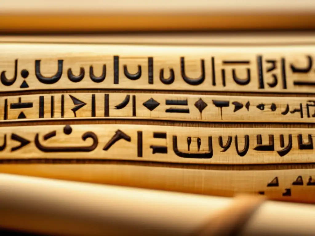 Un antiguo pergamino de papiro desplegado muestra la evolución del alfabeto egipcio, desde sus primeras formas hasta las más estandarizadas