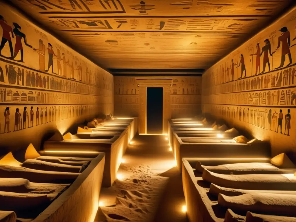 Enigmática cámara subterránea en Egipto antiguo, repleta de sarcófagos decorados y restos momificados