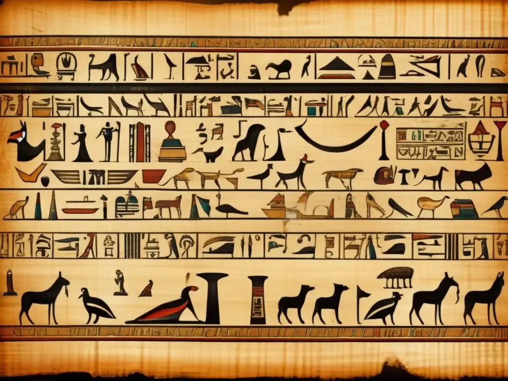 Un antiguo rollo de papiro egipcio con detallados jeroglíficos, uno de los sistemas de escritura menos conocidos de Egipto