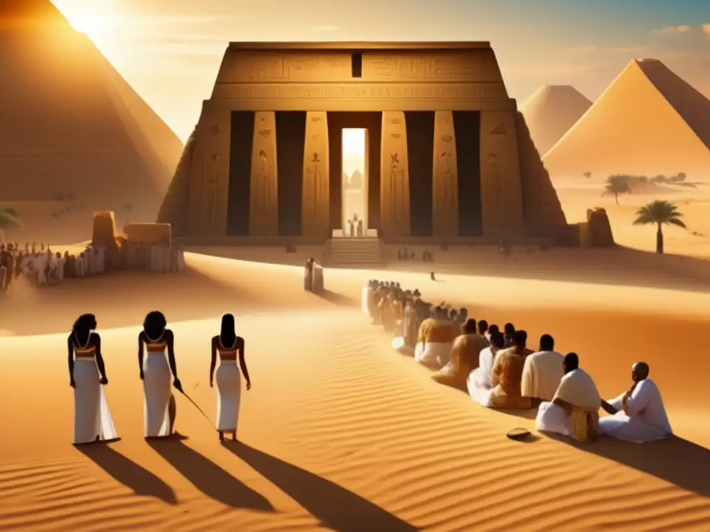 Un antiguo templo egipcio bañado en cálida luz dorada
