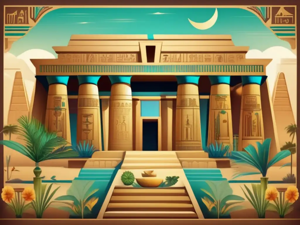 Un antiguo templo egipcio dedicado a la medicina y la curación, con hermosos jeroglíficos y murales