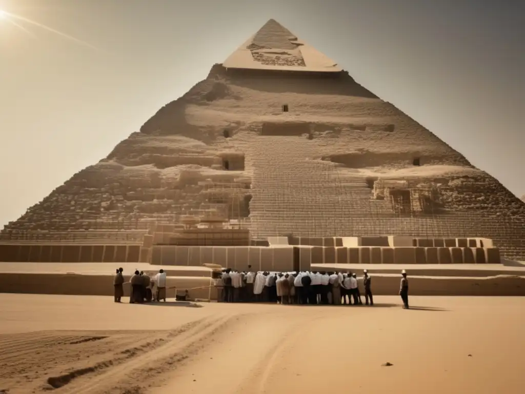 Antiguos trabajadores egipcios revelan las técnicas de construcción de pirámides en una foto en blanco y negro