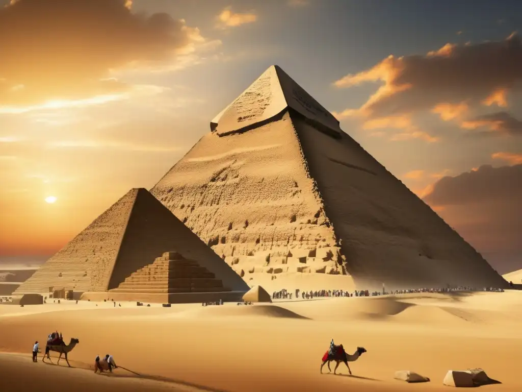 La evolución del arco y bóveda egipcia cobra vida en esta imagen detallada y vintage de la construcción de la icónica Gran Pirámide de Giza