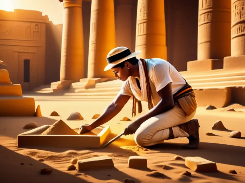 Un arqueólogo desentierra con cuidado un tesoro perdido del Imperio Medio en las ruinas de un antiguo templo egipcio