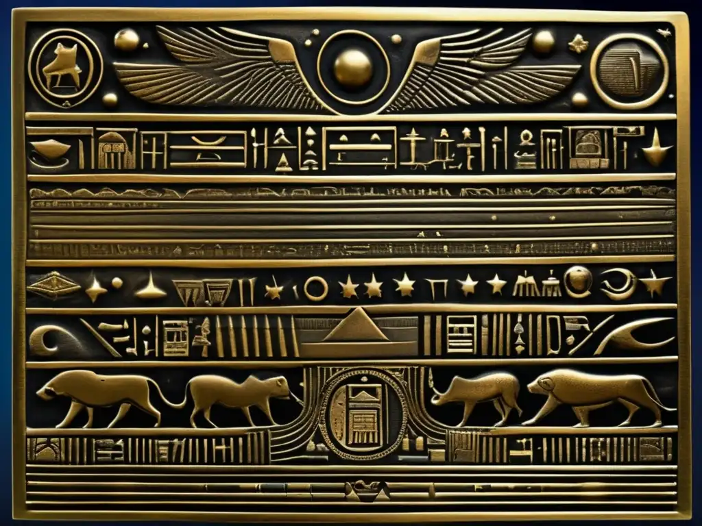 Artefacto egipcio antiguo con patrones celestiales y símbolos