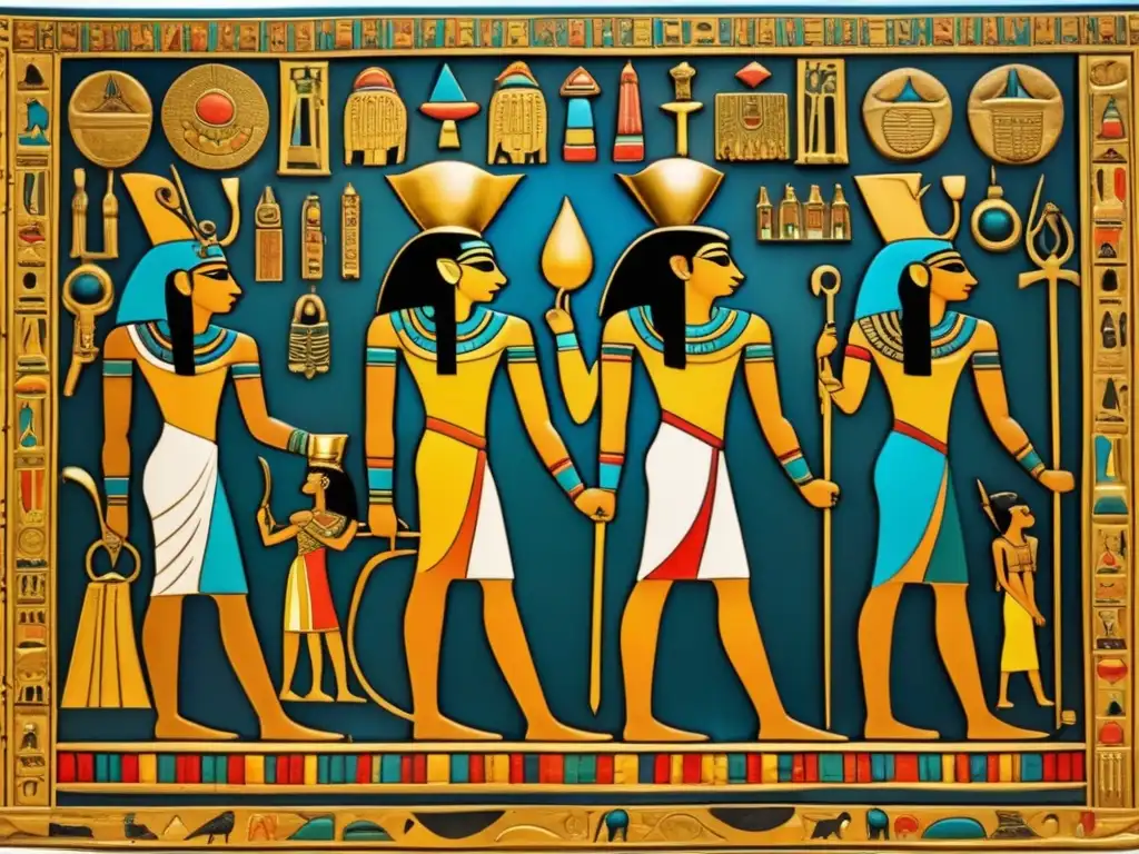 Una asombrosa representación de dioses egipcios en un panel decorativo vintage