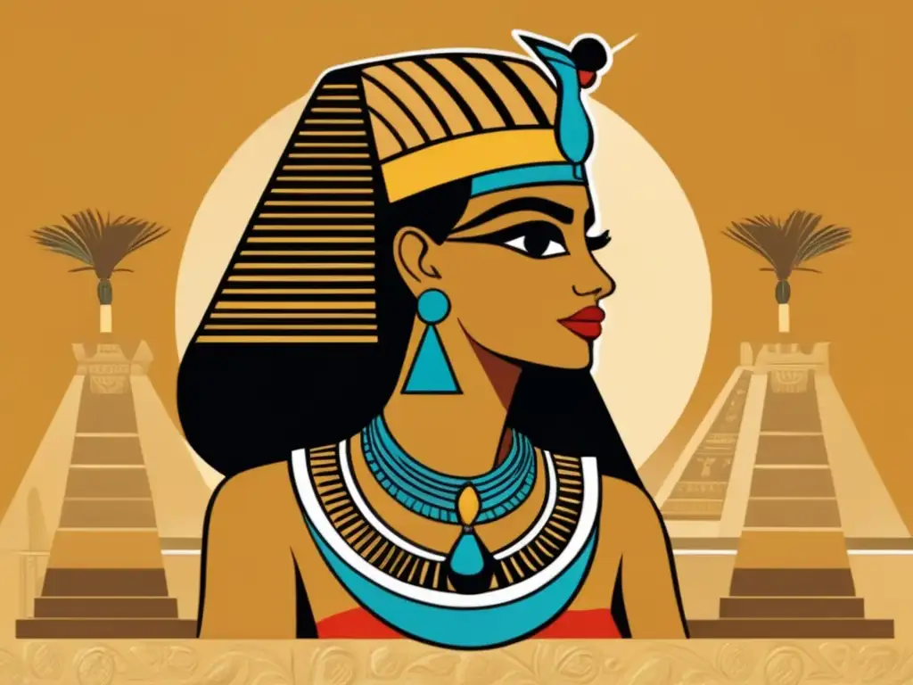 Una ilustración vintage asombrosa muestra a las poderosas reinas y princesas del Antiguo Egipto, radiantes de confianza y autoridad, rodeadas de opulencia y grandiosidad