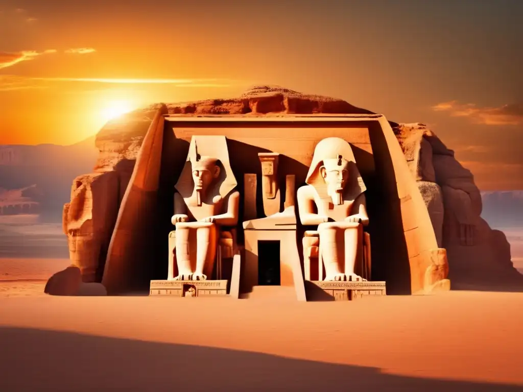 Un atardecer dorado ilumina el majestuoso Templo de Hathor en Timna