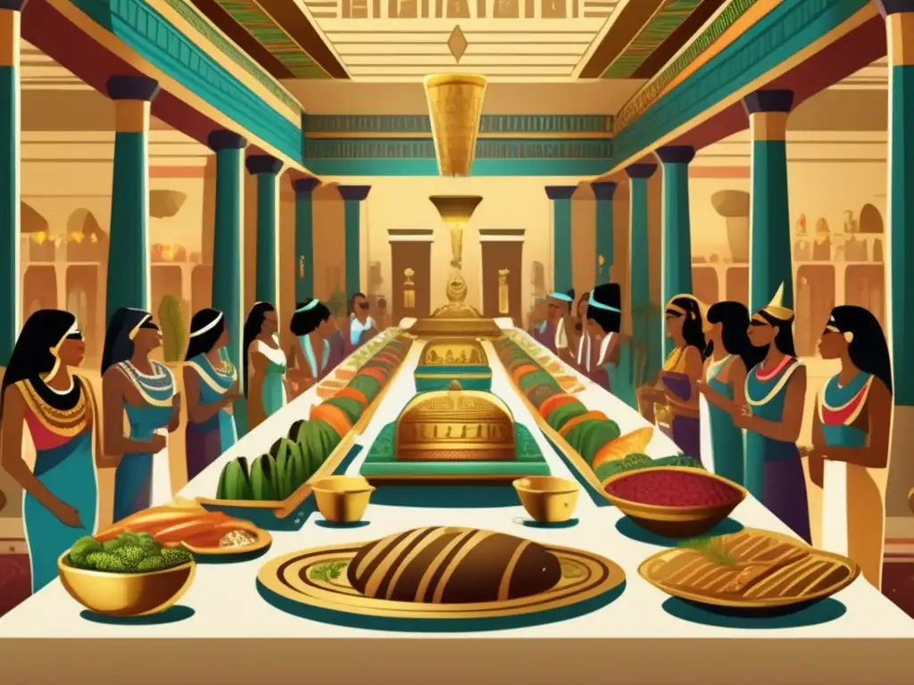 Un banquete funerario en el antiguo Egipto: una ilustración detallada y vintage que muestra la opulencia y simbolismo de la cultura egipcia