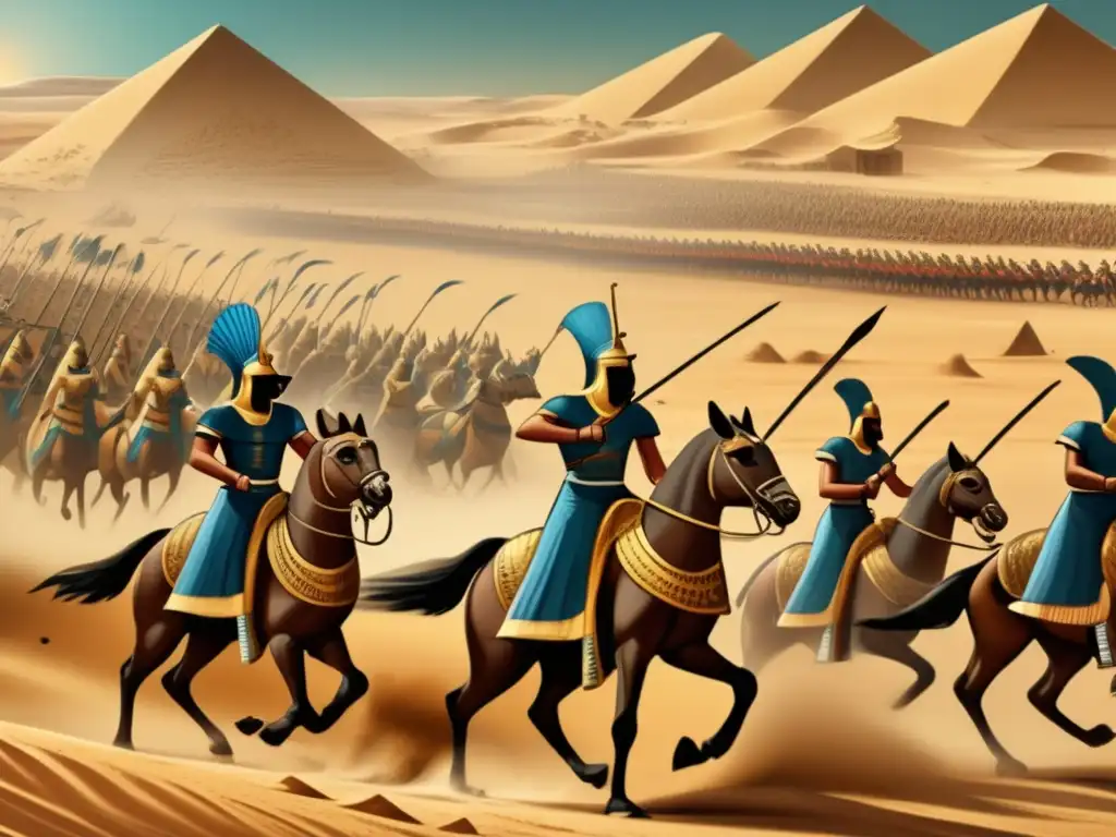 Batalla épica en el antiguo Egipto: soldados egipcios luchan con valentía contra enemigos