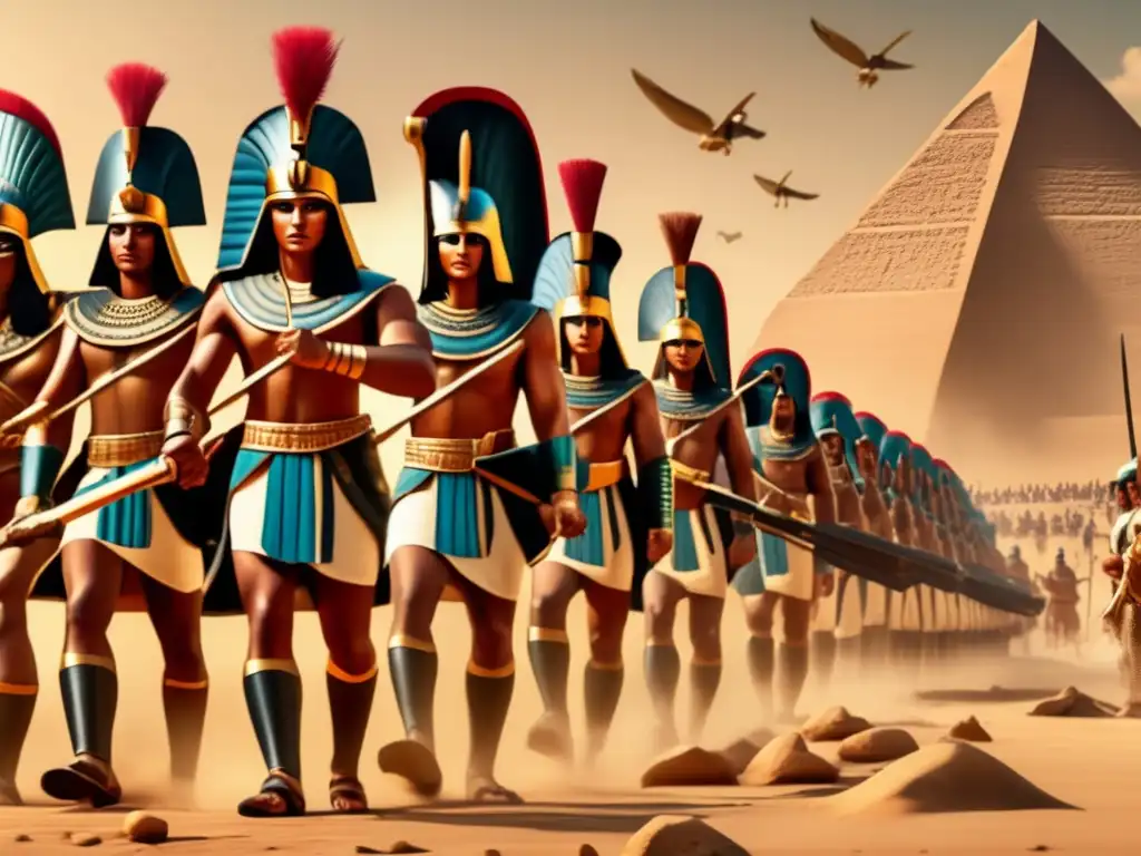 Batalla épica en el antiguo Egipto: soldados egipcios enfrentan a enemigos con influencia de la mitología en la estrategia militar