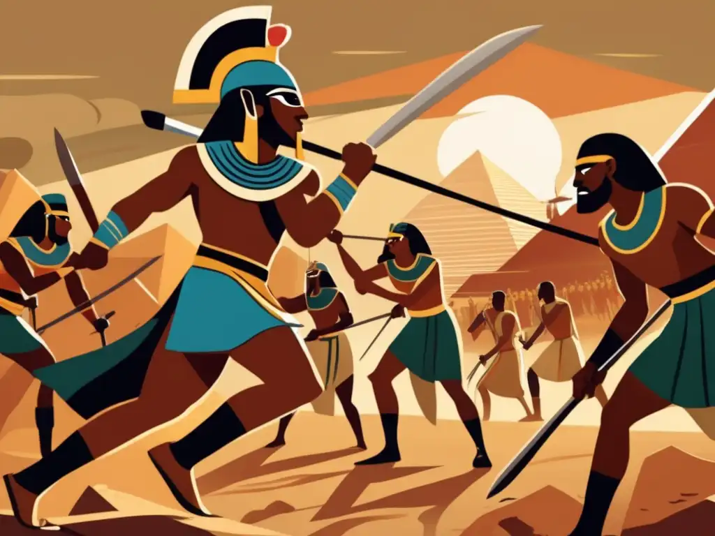 Batalla feroz en el antiguo Egipto con el río Nilo de fondo
